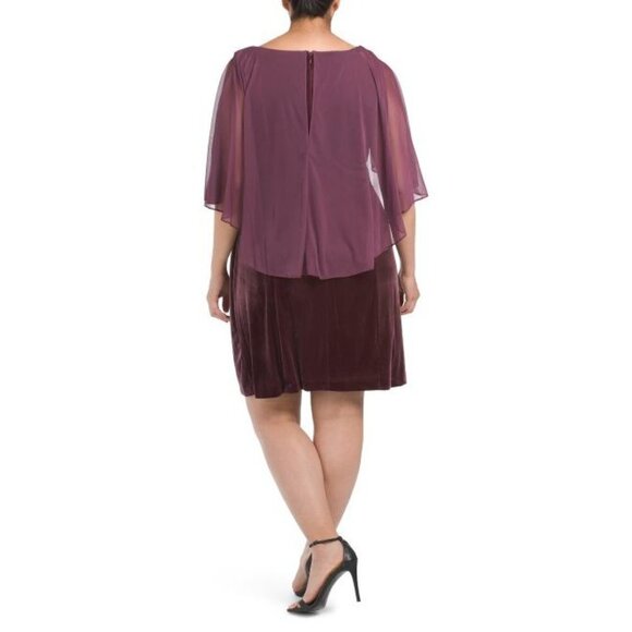R M Richards Womens Red Wine Velvet Chiffon Drape Capelet Plus Sz 20W Dress New - Picture 2 of 8